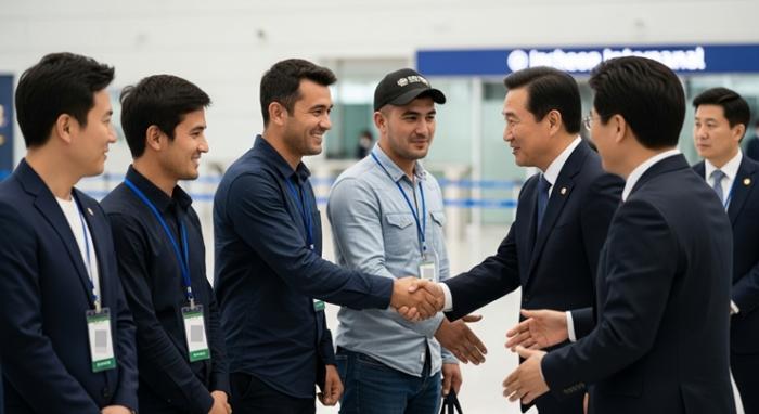 타지키스탄 근로자 첫입국, 한글 이름 달고 힘찬 첫 발!  기사 이미지